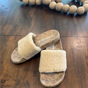Perfect condition Coach beige shearling slides~Size 7~Worn maybe once in house!